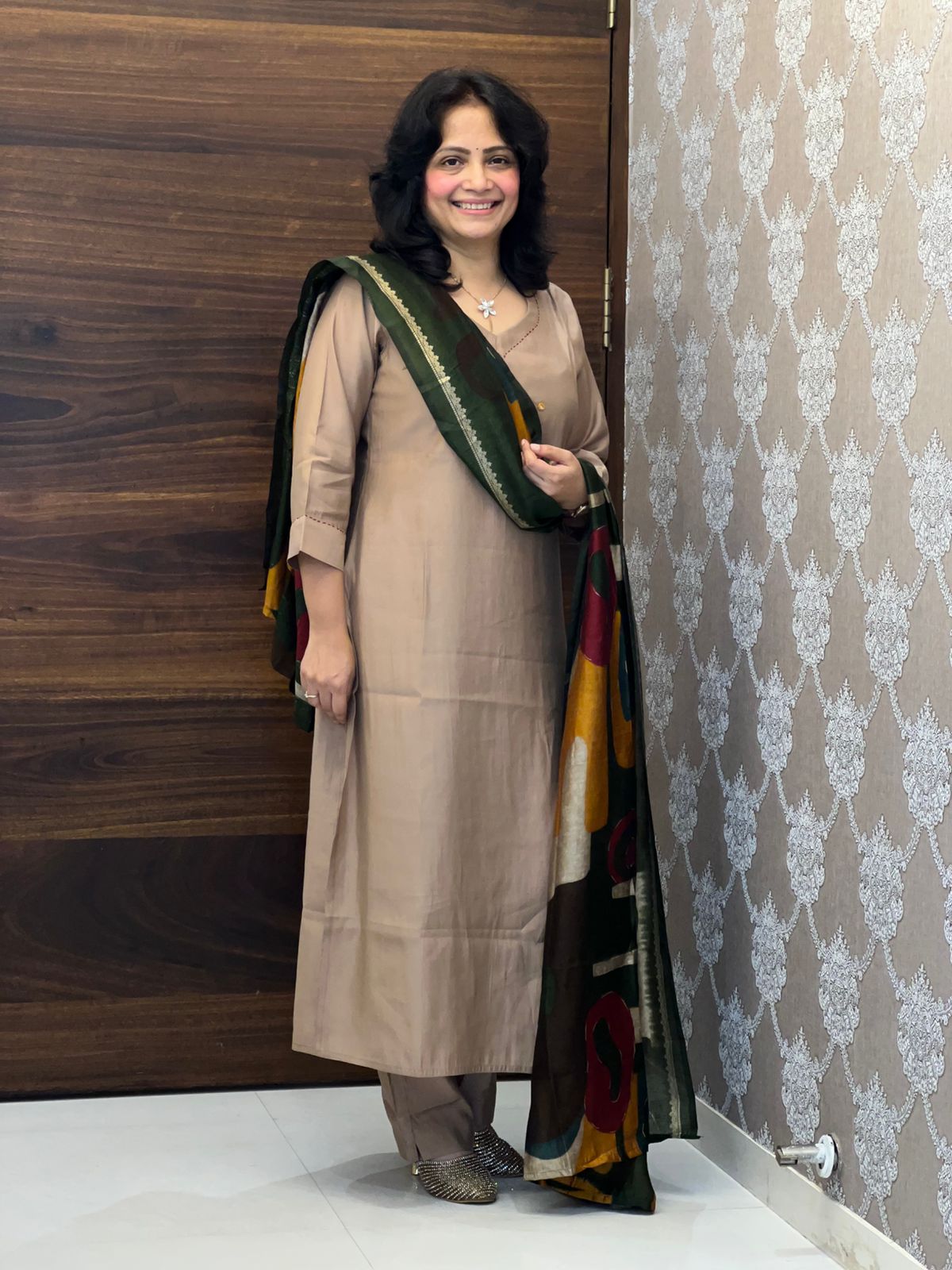 Beige Color Modal Muslin Dupatta Set