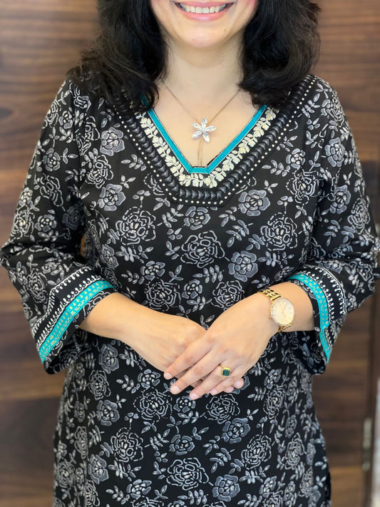 Black Colour Pure Cotton Dupatta Set