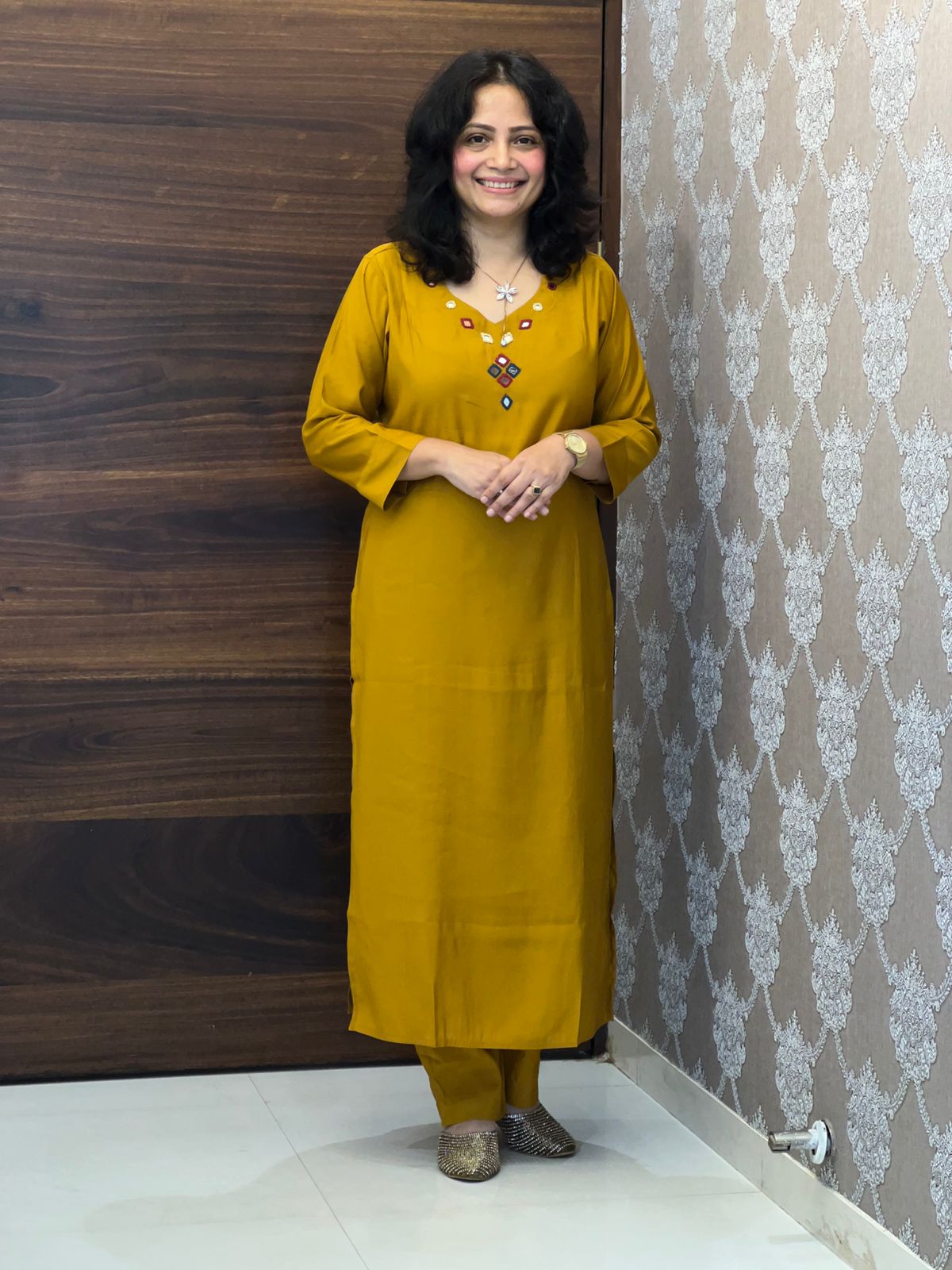 Golden-Yellow Color Modal Muslin Dupatta Set