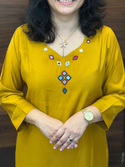 Golden-Yellow Color Modal Muslin Dupatta Set