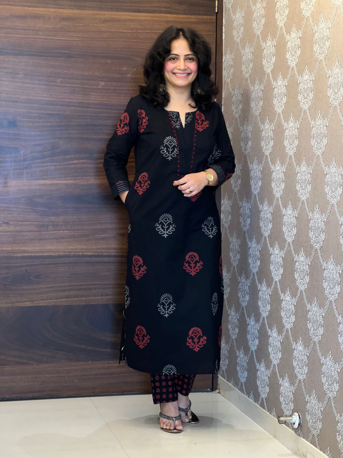 Hand-Block Printed Black Color Pure Cotton Dupatta Set