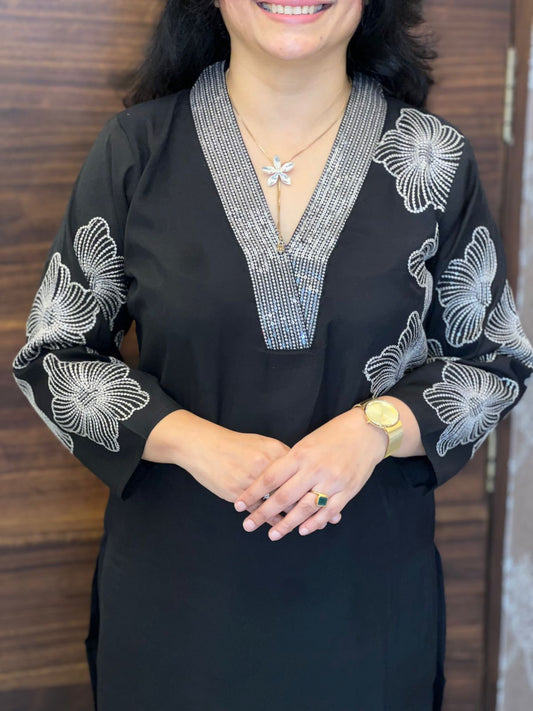 Black Color Roman Silk Dupatta Set