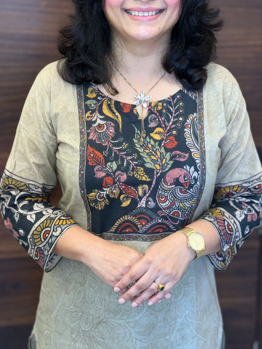 Digital Printed Beige Colour Pure Cotton Dupatta Set