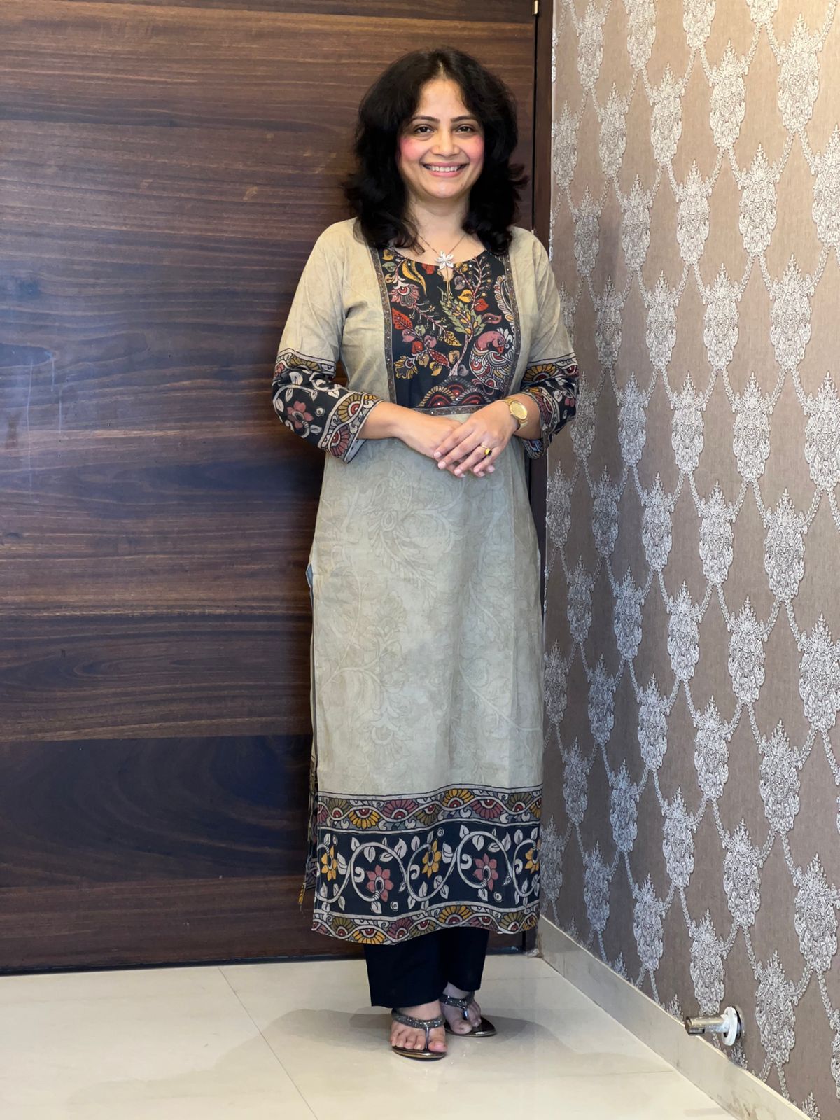 Digital Printed Beige Colour Pure Cotton Dupatta Set