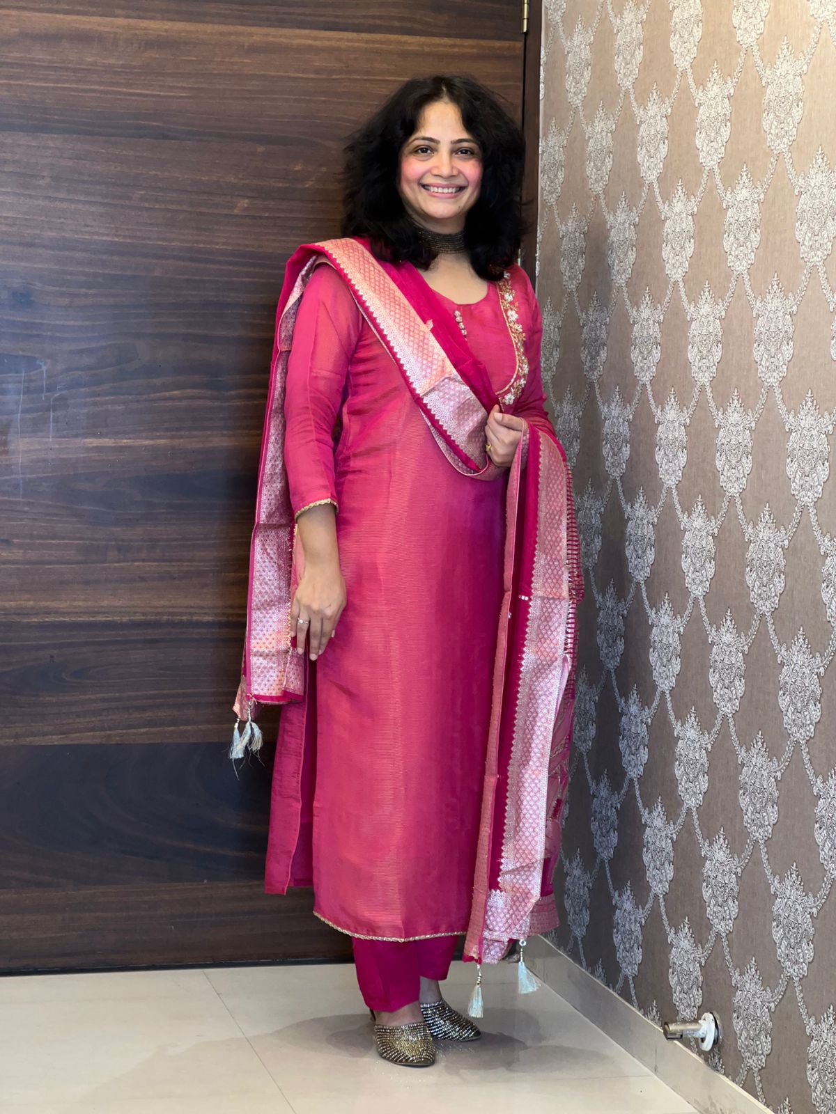 Rani Colour Shimmer Tissue Dupatta Set