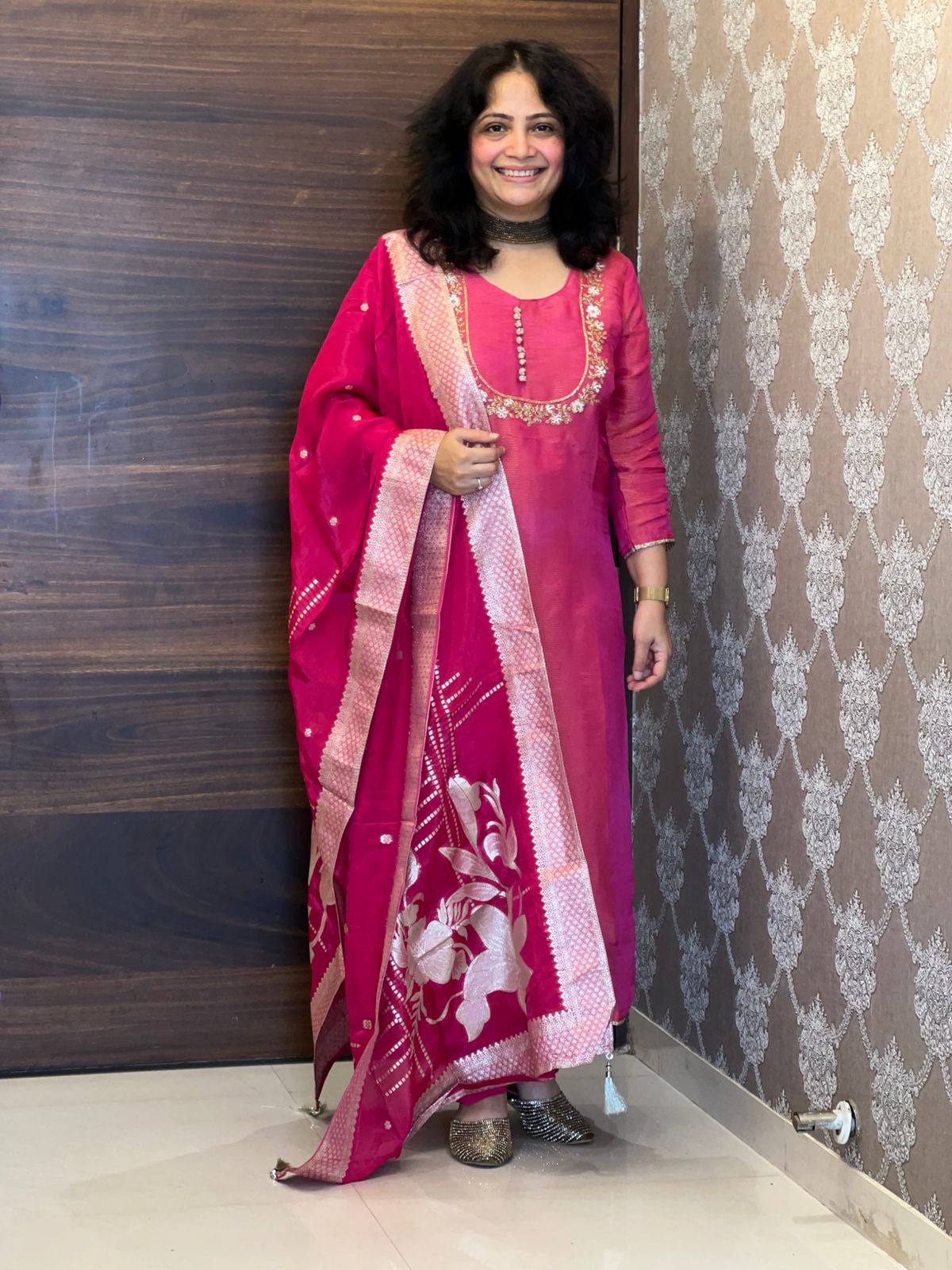 Rani Colour Shimmer Tissue Dupatta Set