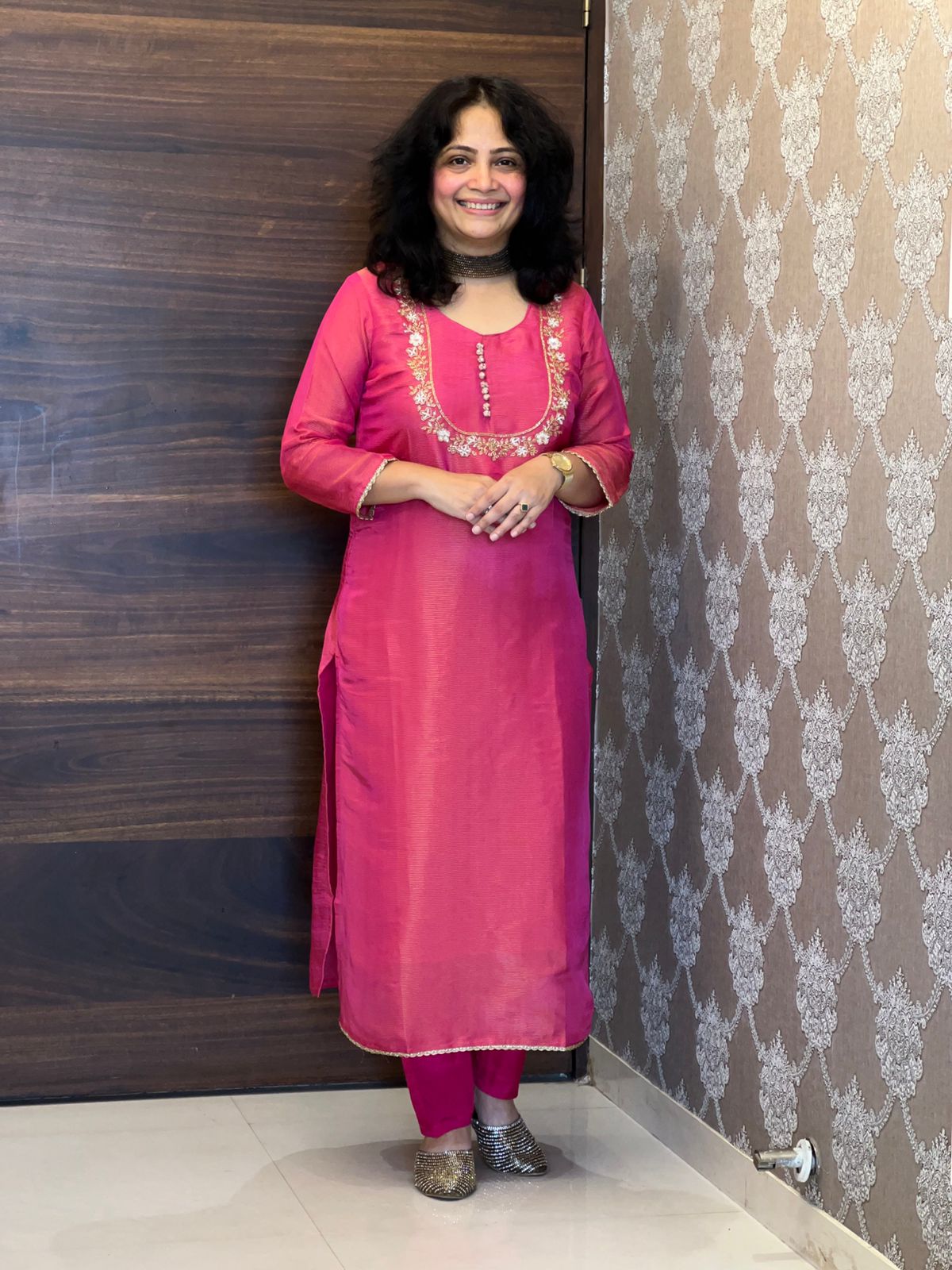 Rani Colour Shimmer Tissue Dupatta Set