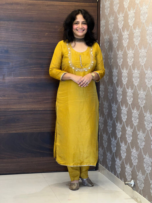 Yellow Colour Shimmer Tissue Dupatta Set