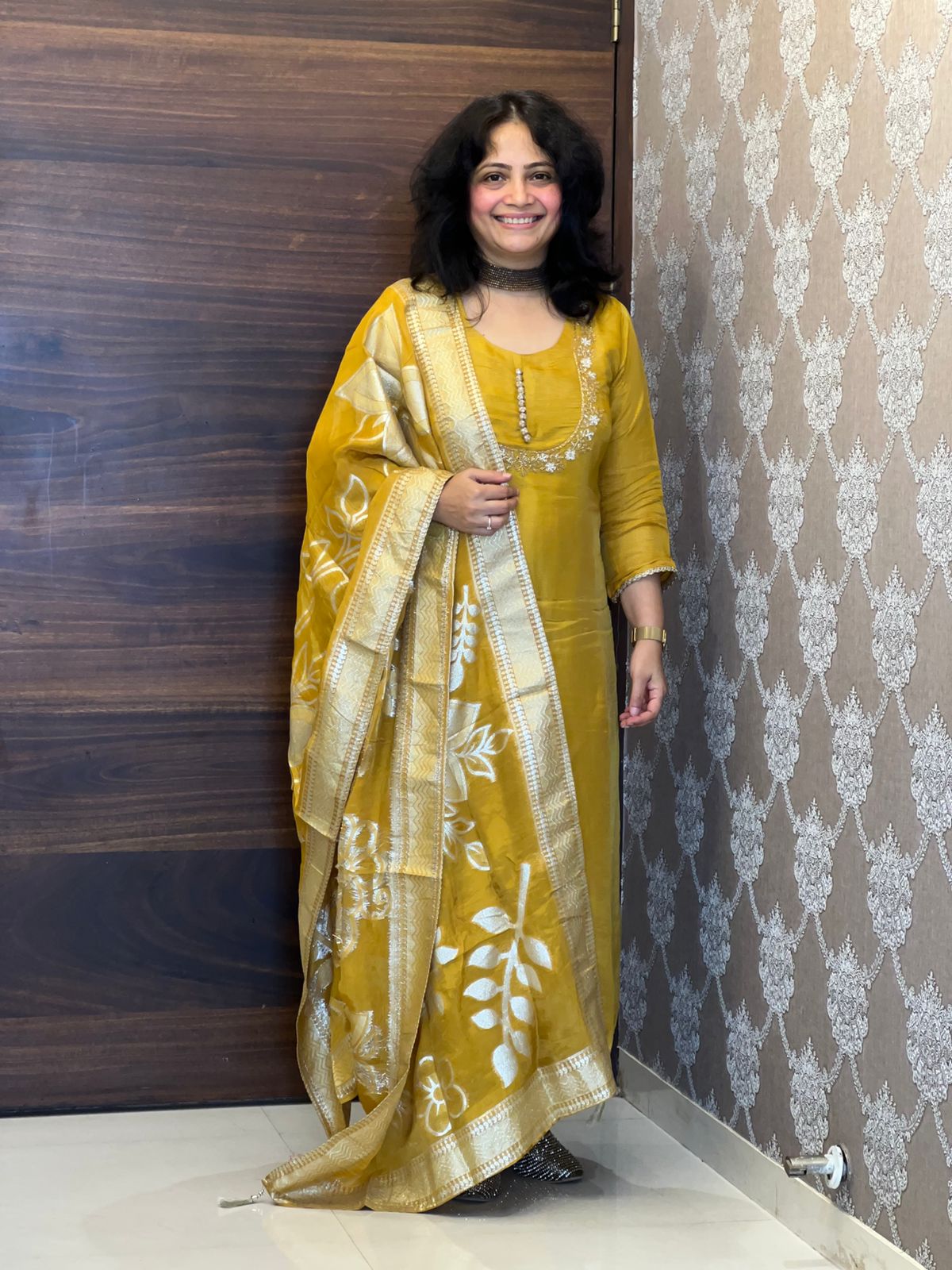 Yellow Colour Shimmer Tissue Dupatta Set