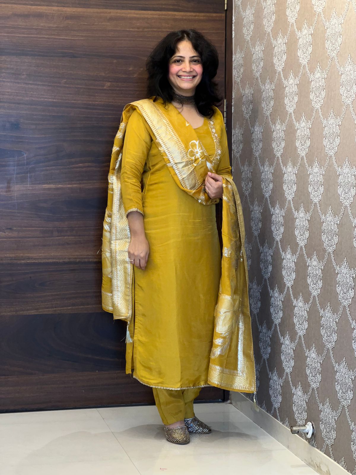 Yellow Colour Shimmer Tissue Dupatta Set
