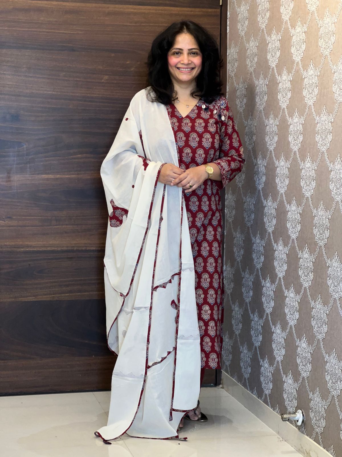 Bagru Printed Maroon Colour Pure Cotton Dupatta Set