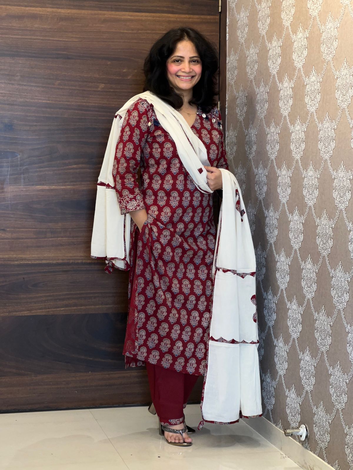 Bagru Printed Maroon Colour Pure Cotton Dupatta Set