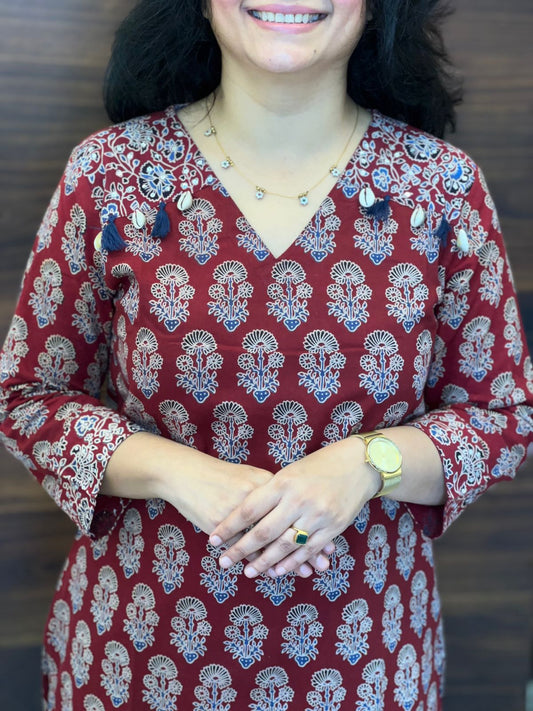 Bagru Printed Maroon Colour Pure Cotton Dupatta Set