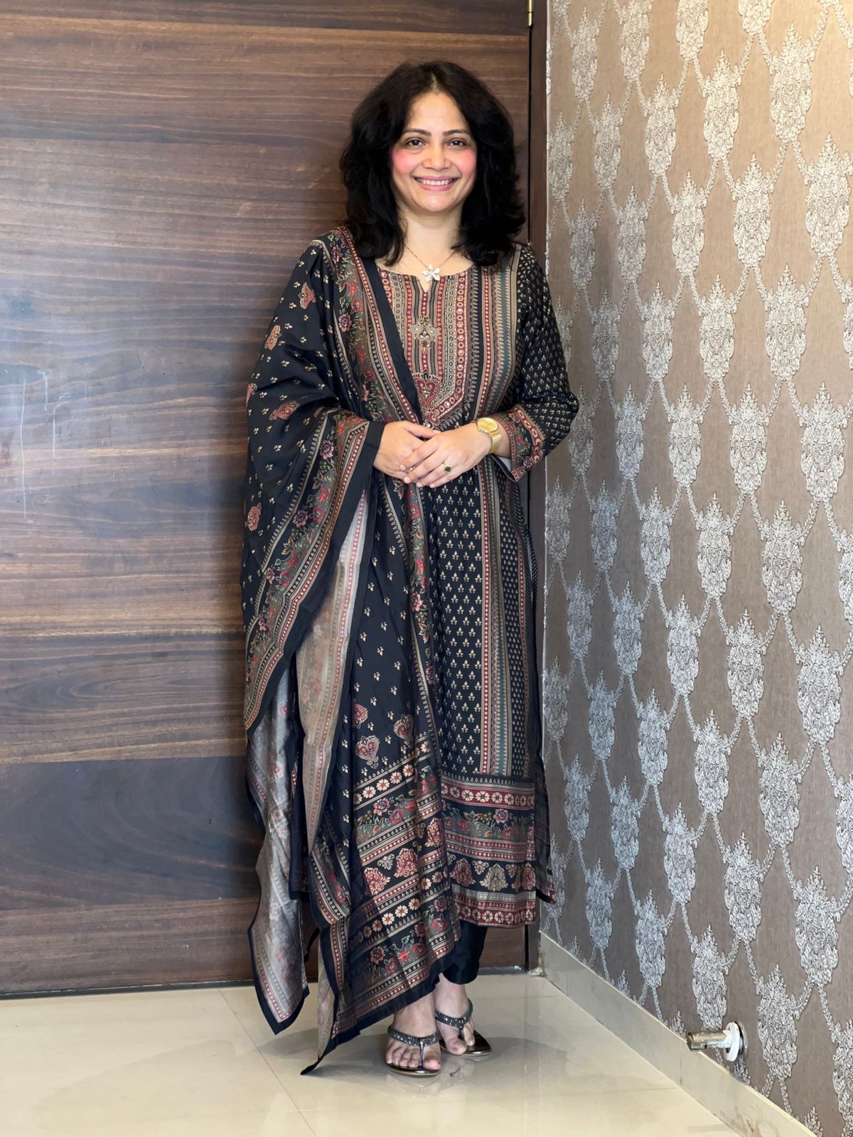 Black Color Modal Muslin Dupatta Set