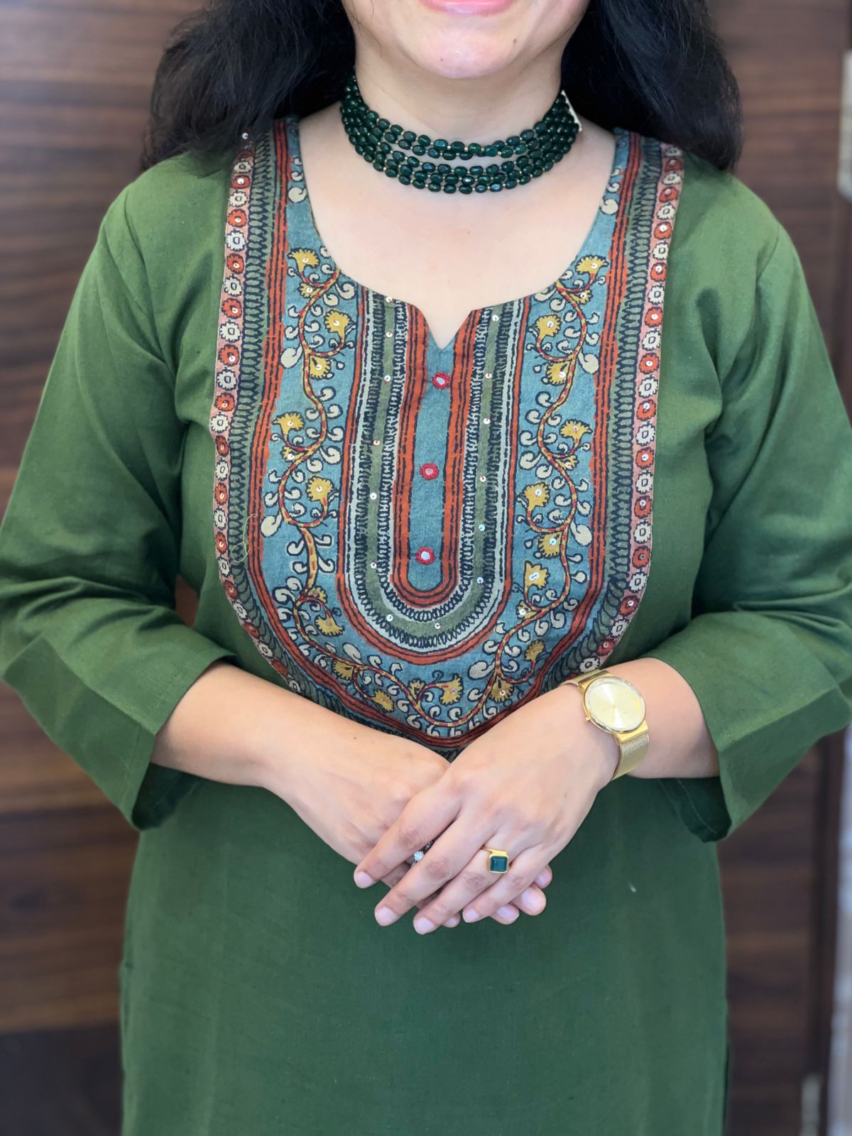 Deep Olive Green Colour Kalamkari Dupatta Set