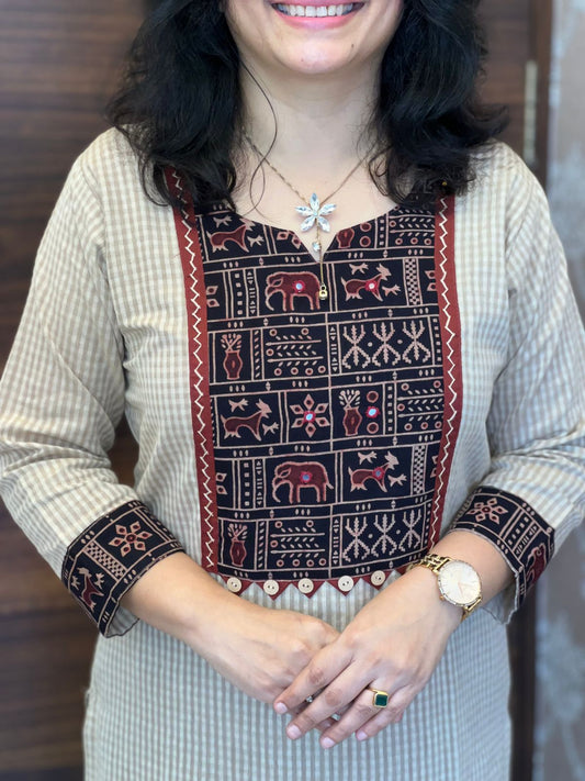 Handloom Cotton Kalamkari Patching Dupatta Set