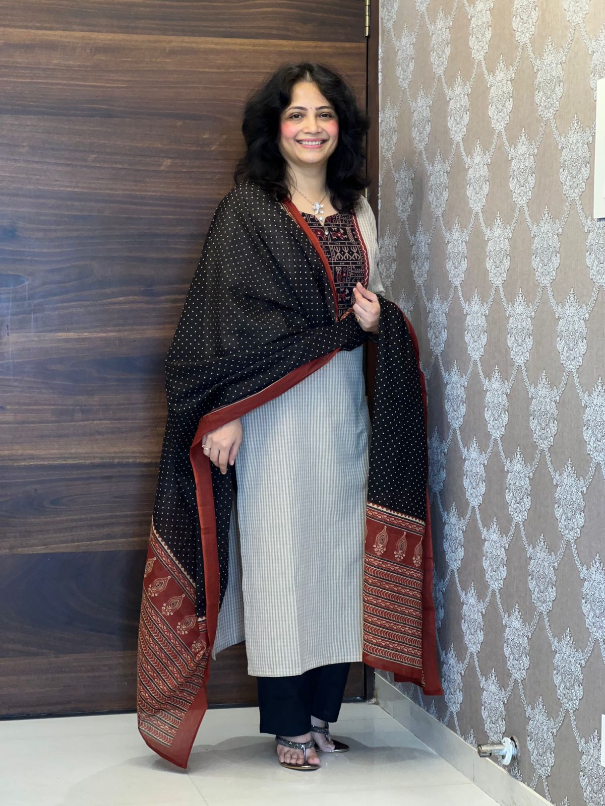 Handloom Cotton Kalamkari Patching Dupatta Set