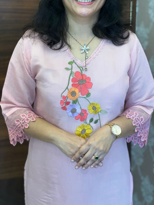 Pastel Pink Color Muslin Dupatta Set