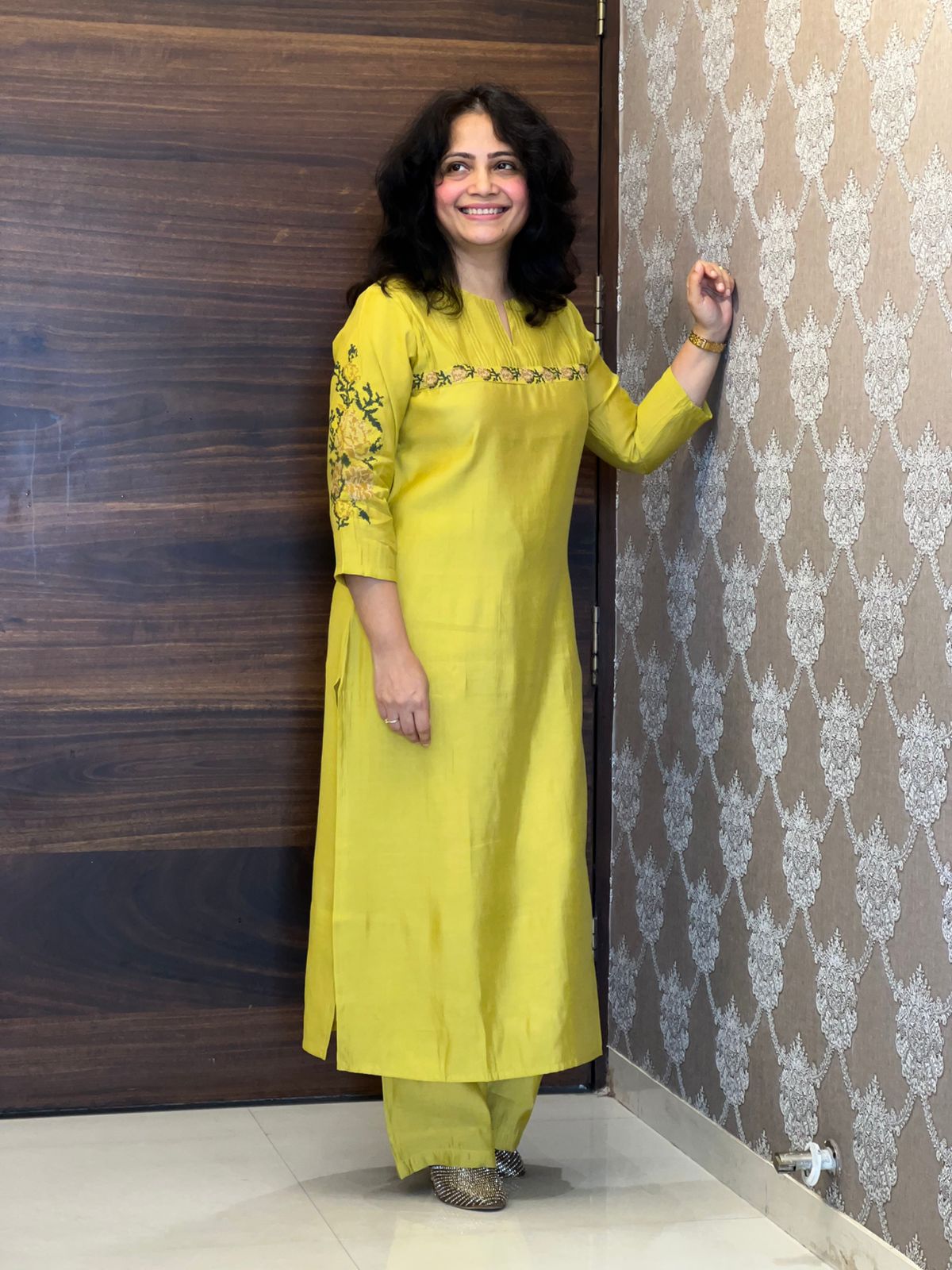 Mustard Yellow Modal Muslin Kurti-Pant Set