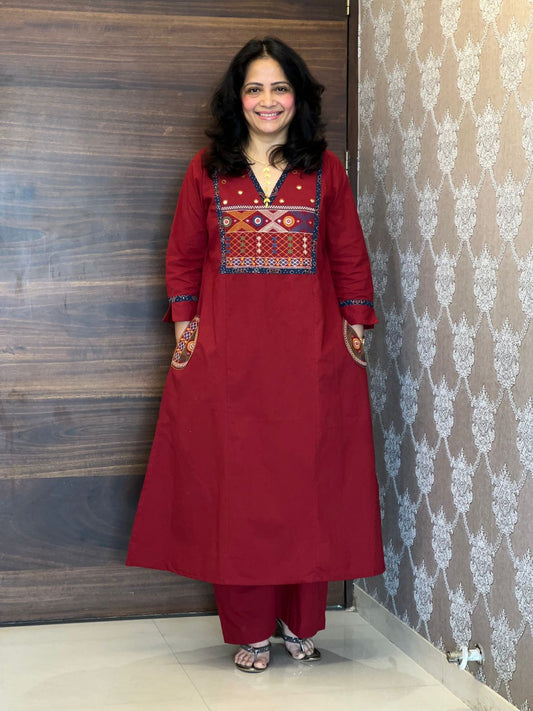 Maroon Colour Premium Cotton Dupatta Set