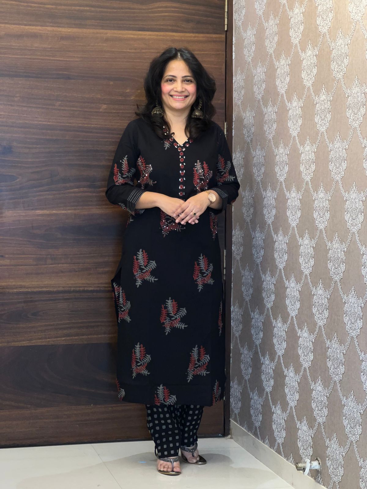 Black Color Block-Printed Pure Cotton Dupatta Set