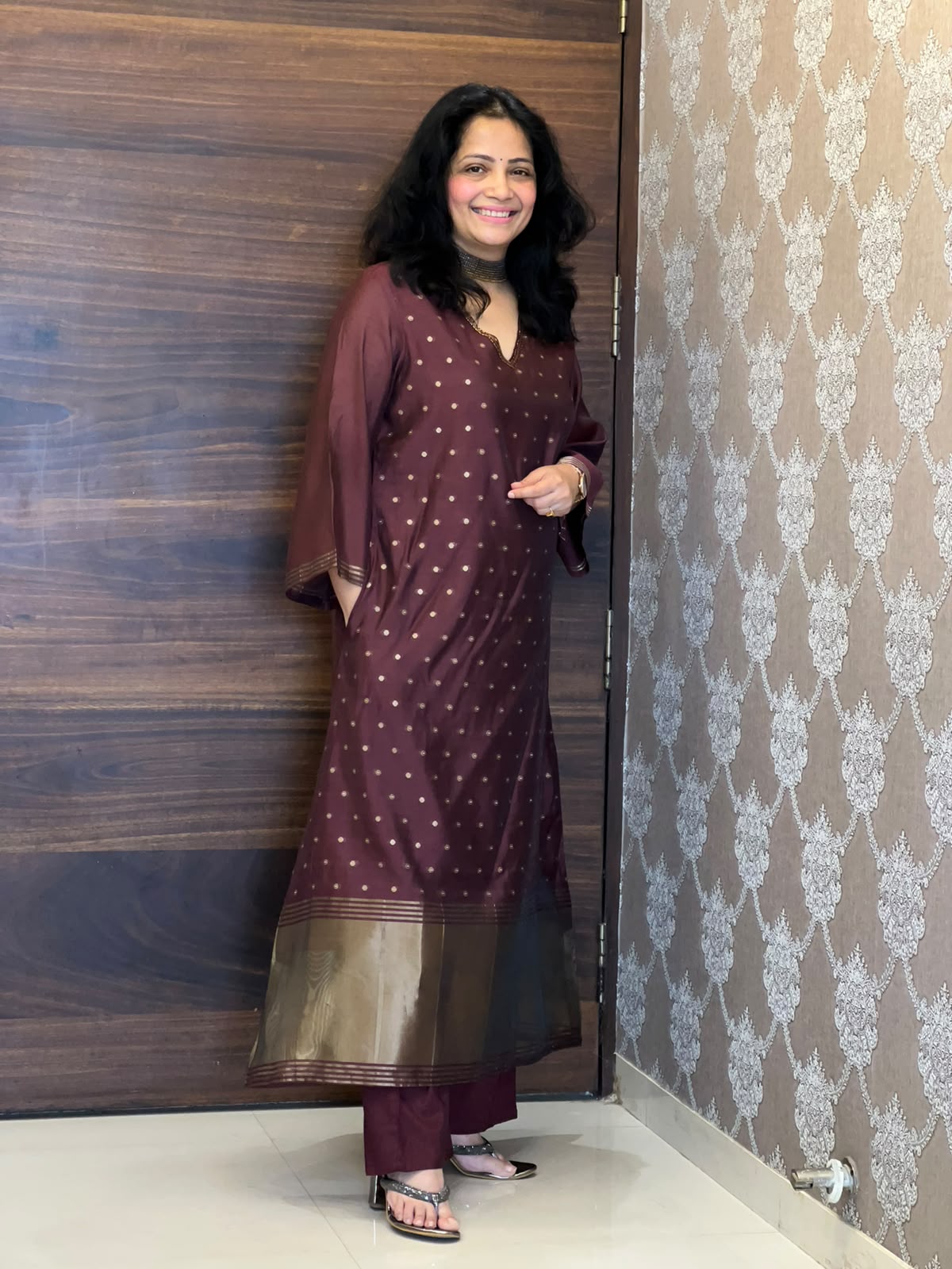 Plum Wine Color Chanderi Silk Dupatta Set