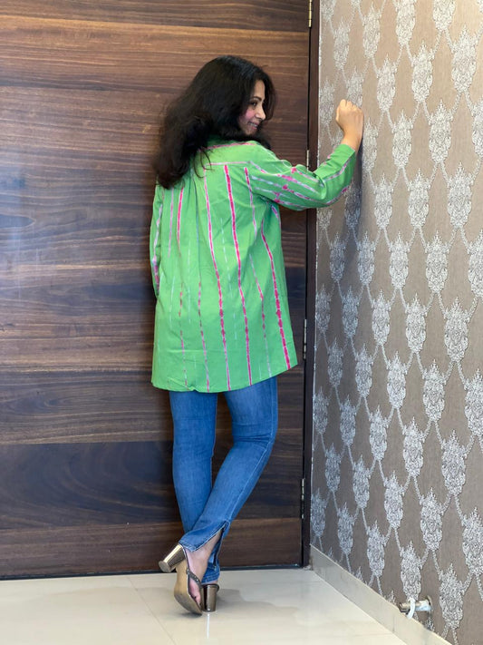 Shibori Print Green Color Pure Cotton Shirt Top
