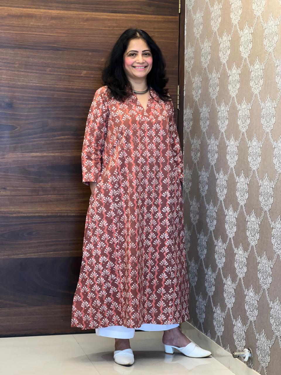 Maroon Dabu Hand Block Printed Pure Cotton A Line Kurti