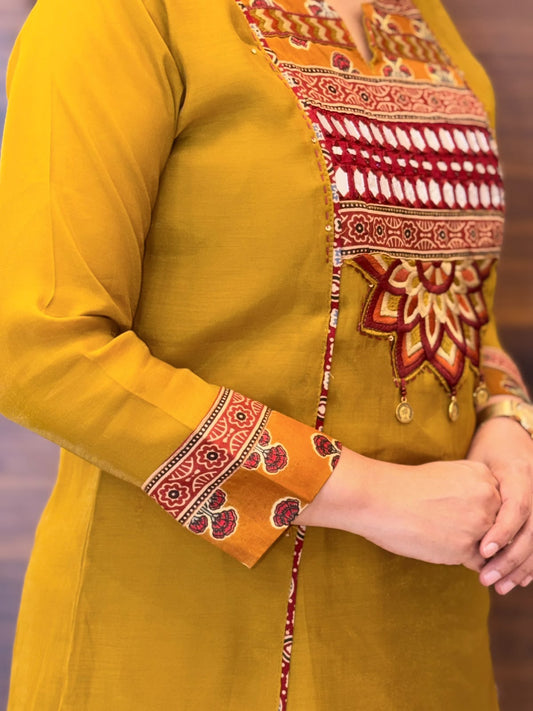 Mustard Color Mul Chanderi Dupatta Set
