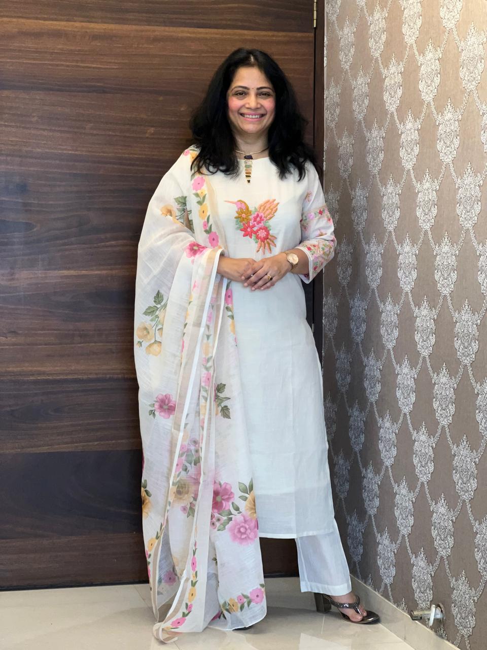 Off-White Color Kora Cotton Dupatta Set