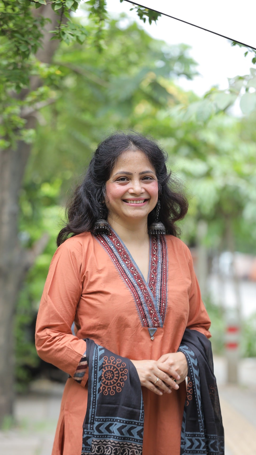 Earthy Brown Colour Applique Work Premium Cotton Dupatta Set