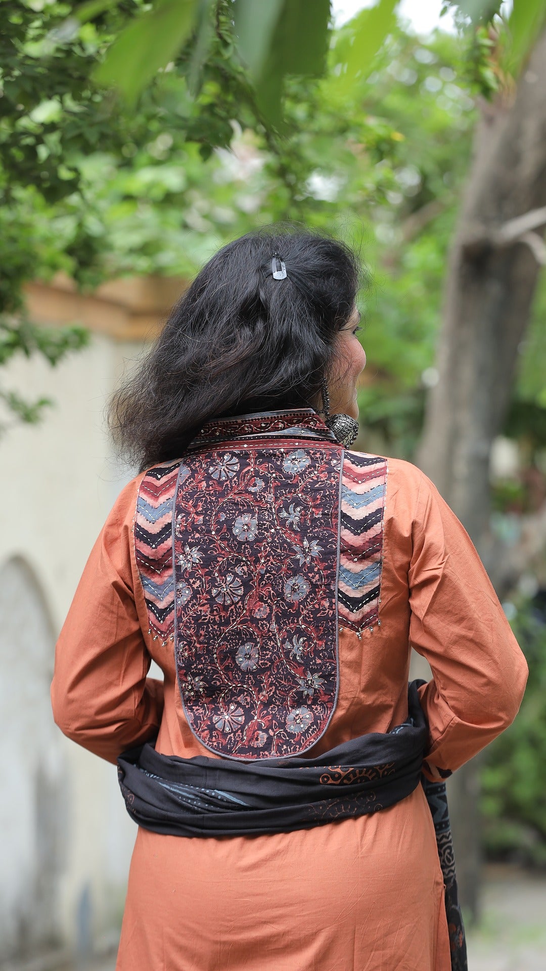 Earthy Brown Colour Applique Work Premium Cotton Dupatta Set