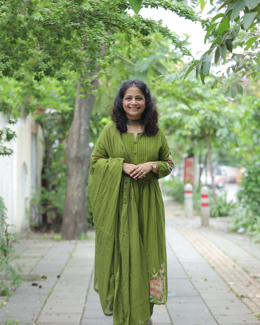 Mehandi Green Colour Pure Cotton Dupatta Set