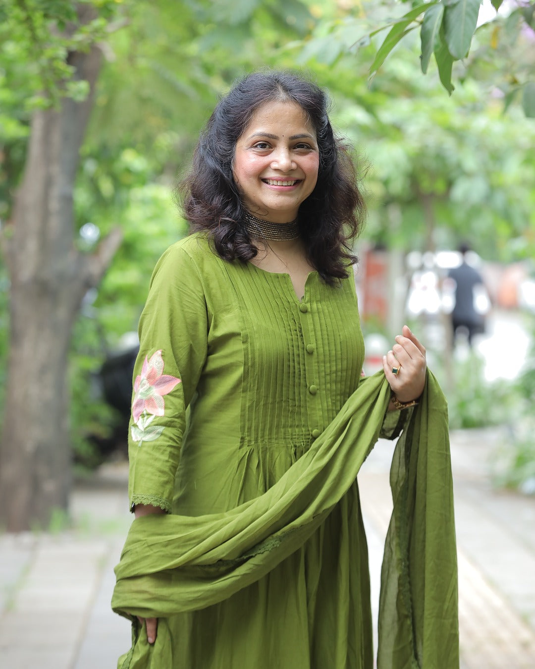 Mehandi Green Colour Pure Cotton Dupatta Set