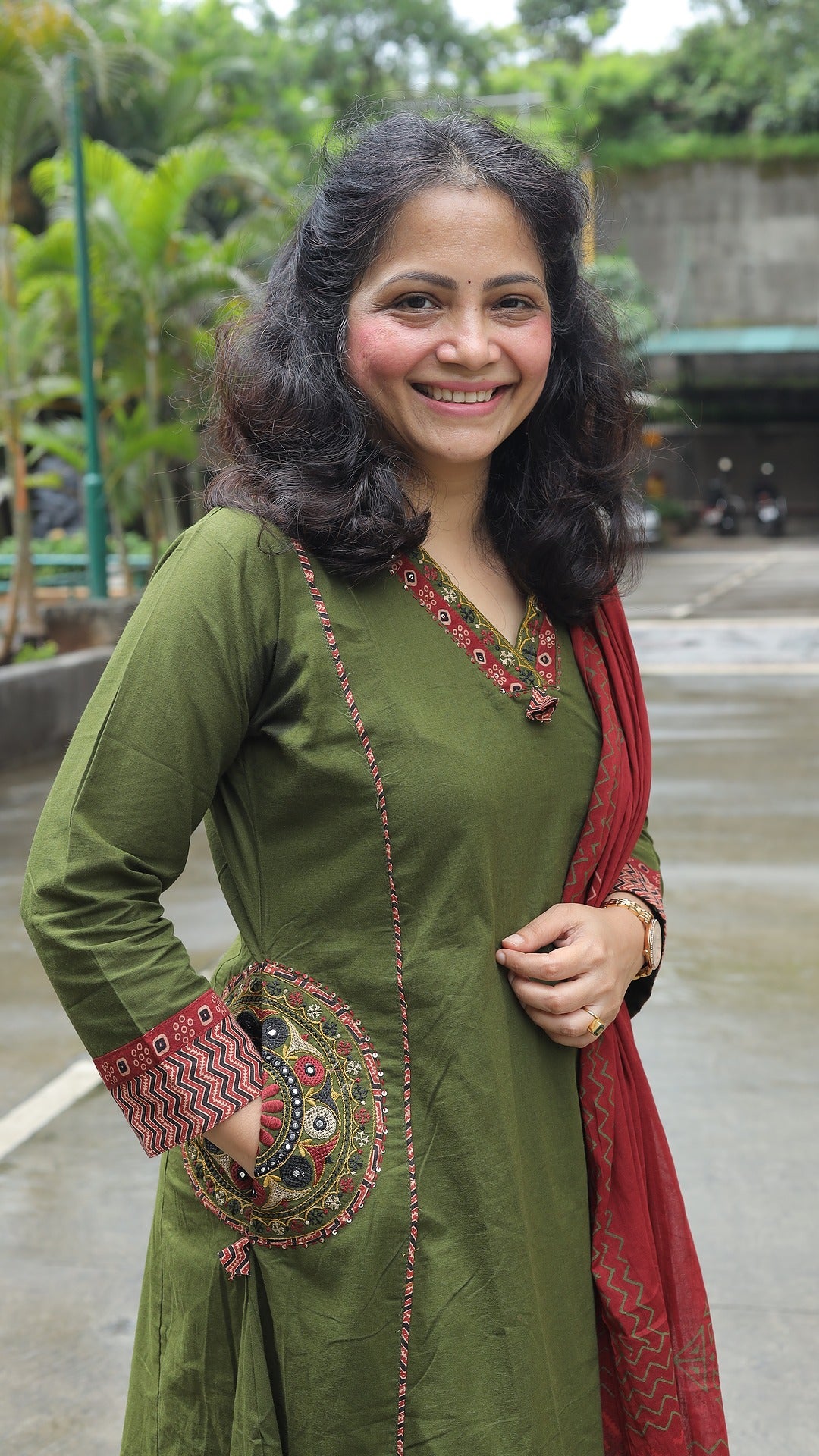 Olive Green Colour Premium Cotton Dupatta Set