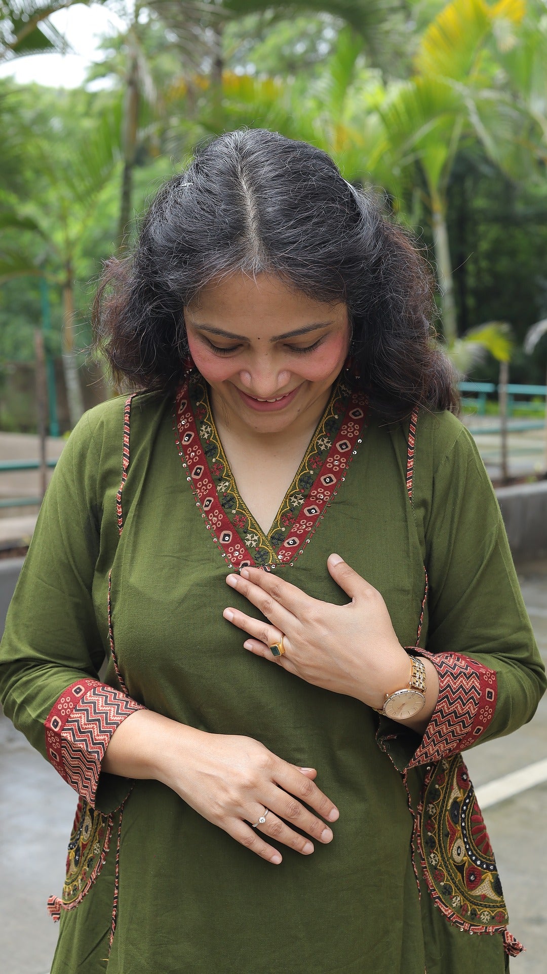 Olive Green Colour Premium Cotton Dupatta Set