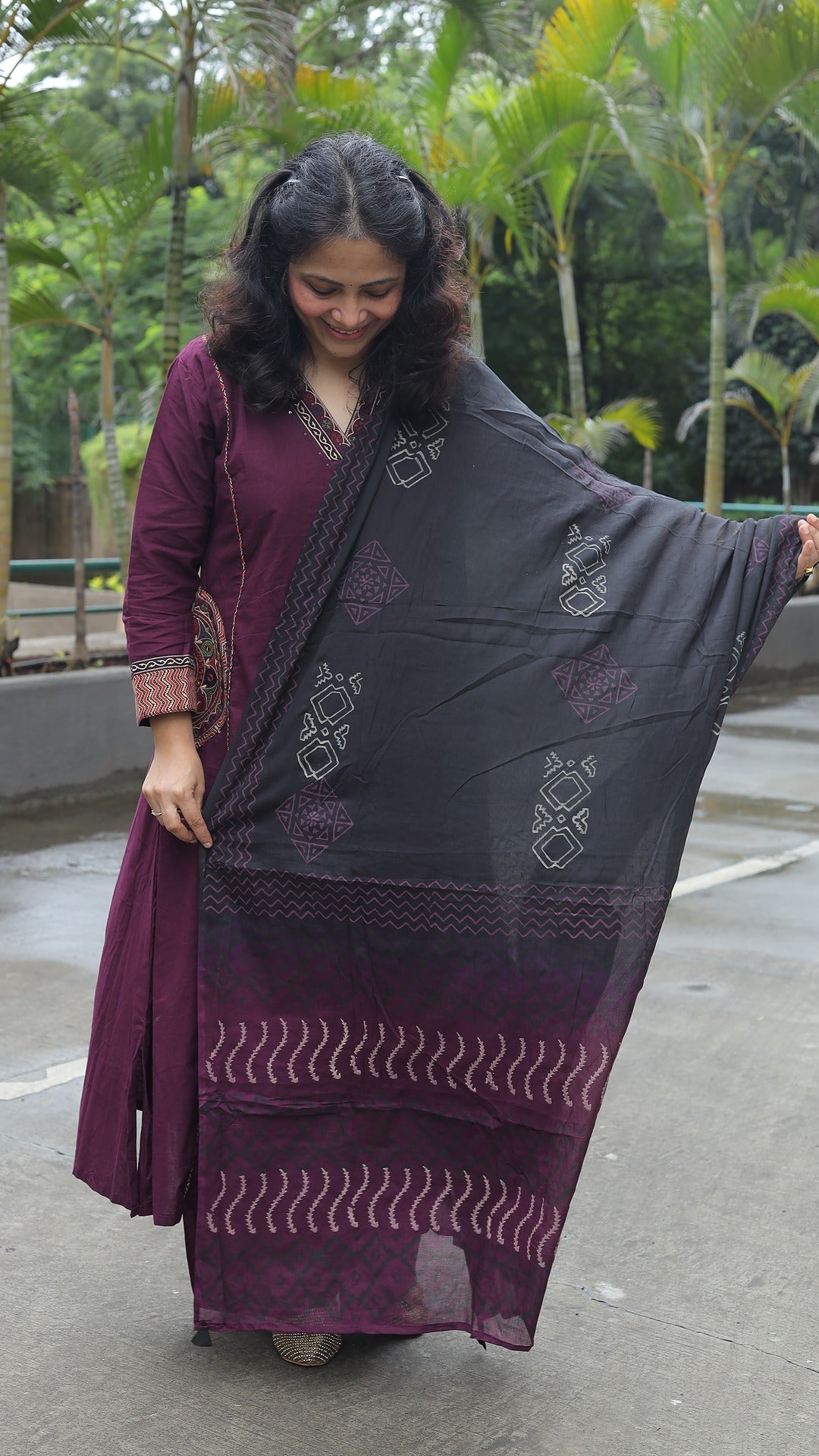 Wine Colour Premium Cotton Dupatta Set