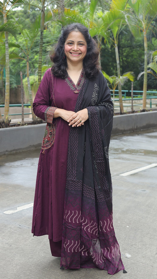 Wine Colour Premium Cotton Dupatta Set