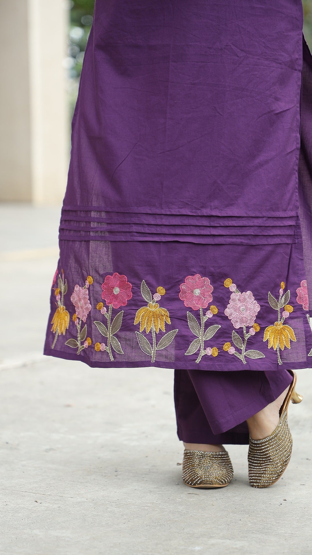 Purple Color Cotton Kurti-Palazzo Set