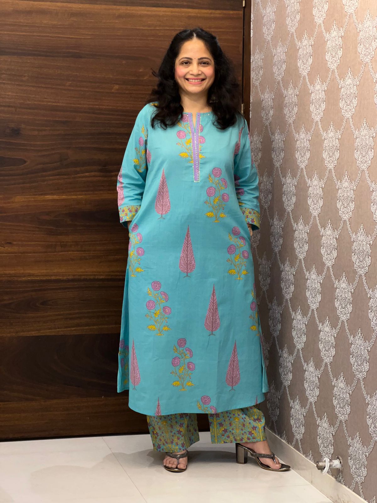Blue Colour Pure Cotton Block Print Dupatta Set