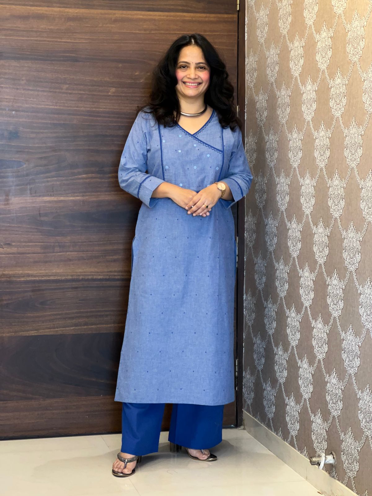 Blue Colour Handloom Cotton With Jacquard Weaving Dupatta Set