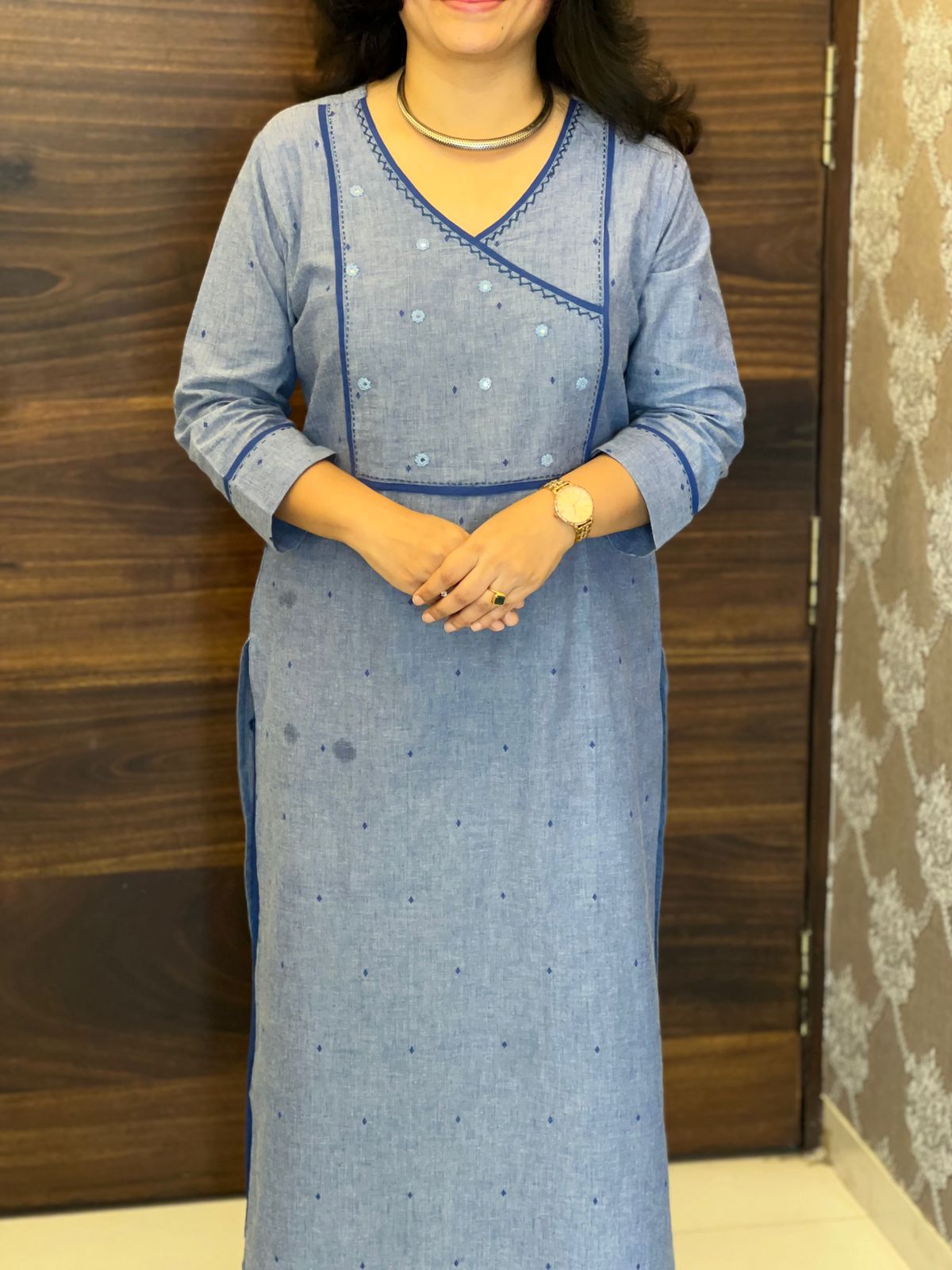 Blue Colour Handloom Cotton With Jacquard Weaving Dupatta Set