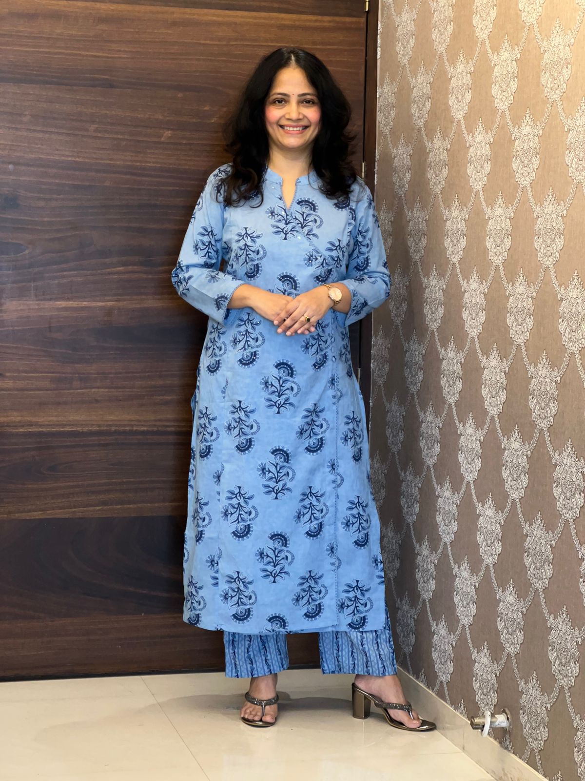 Light Blue Colour Angrakha Style Pure Cotton Dupatta Set