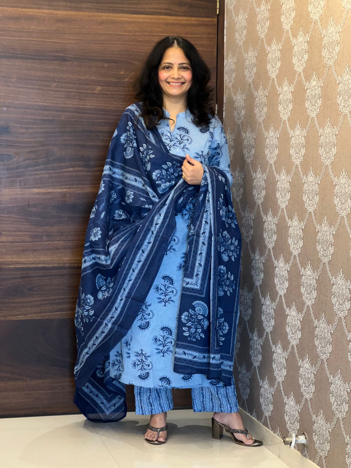 Light Blue Colour Angrakha Style Pure Cotton Dupatta Set