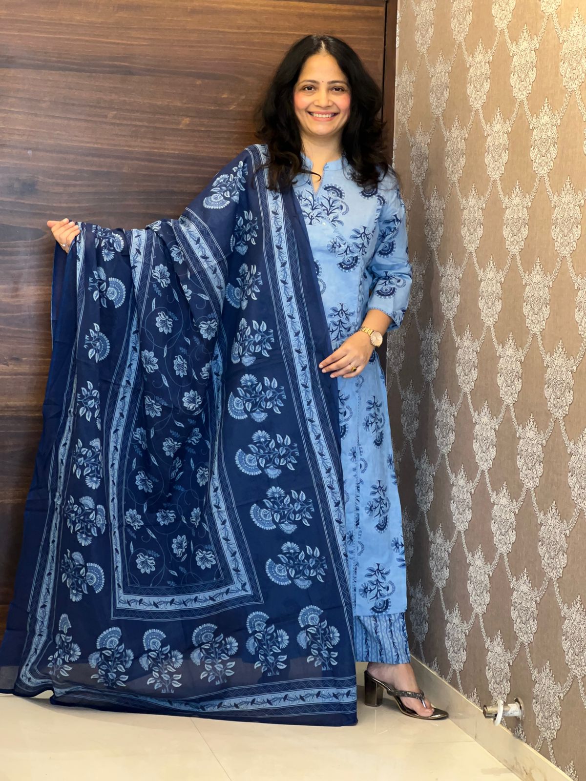 Light Blue Colour Angrakha Style Pure Cotton Dupatta Set