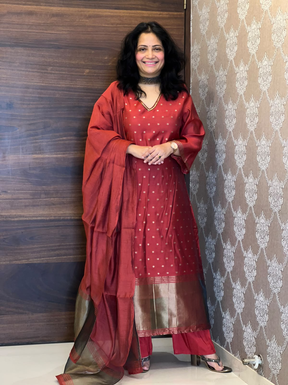 Rust Color Chanderi Silk Dupatta Set