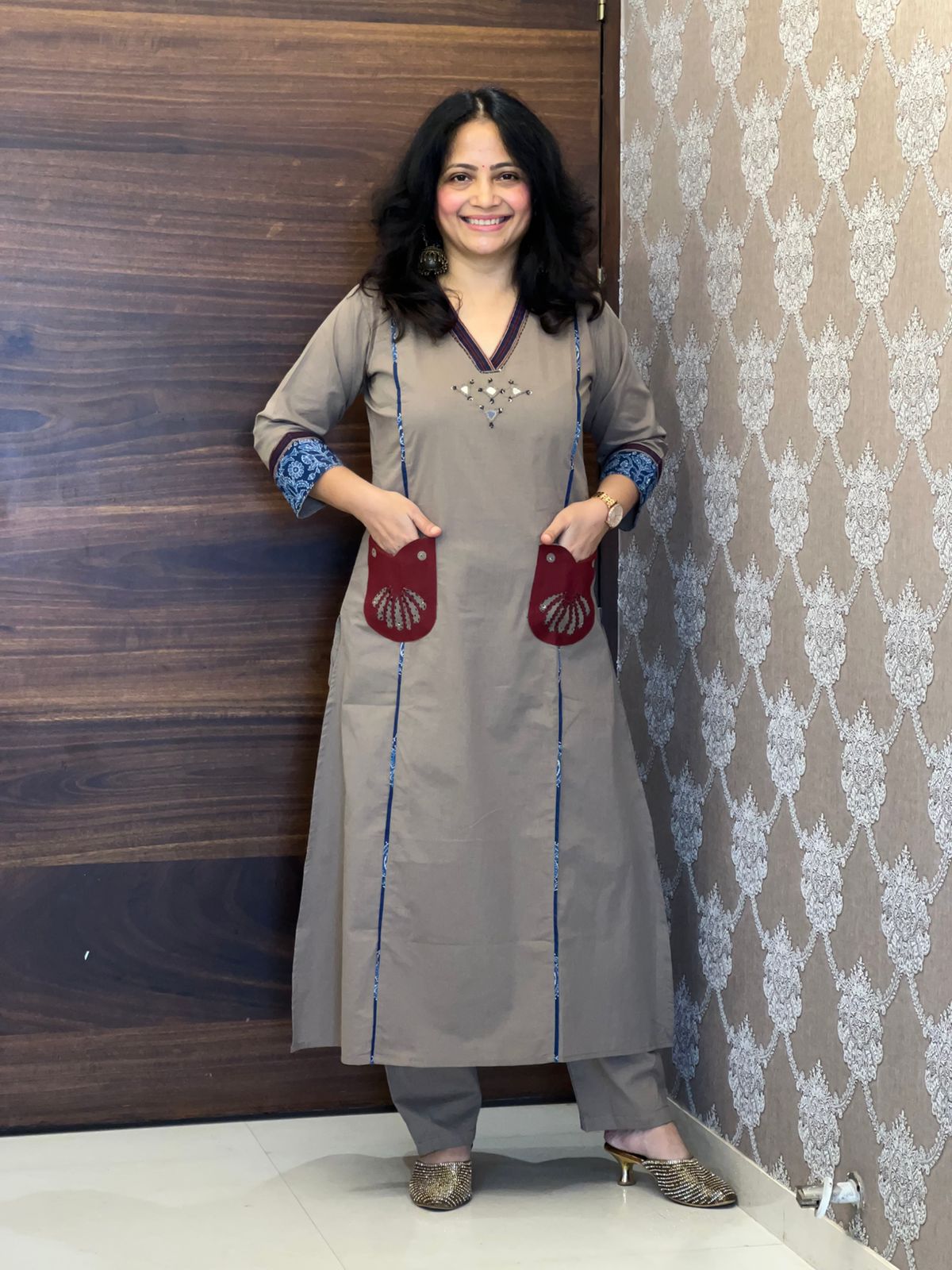 Grey-Brown Colour Pure Cotton Dupatta Set