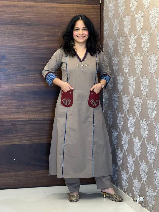 Grey-Brown Colour Pure Cotton Dupatta Set