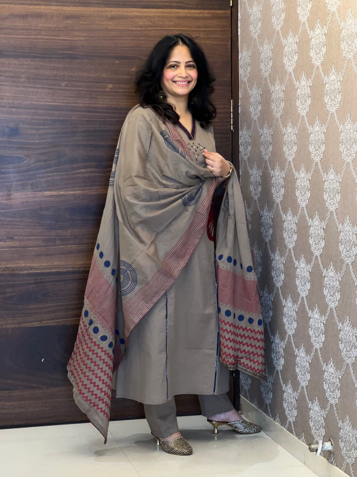 Grey-Brown Colour Pure Cotton Dupatta Set