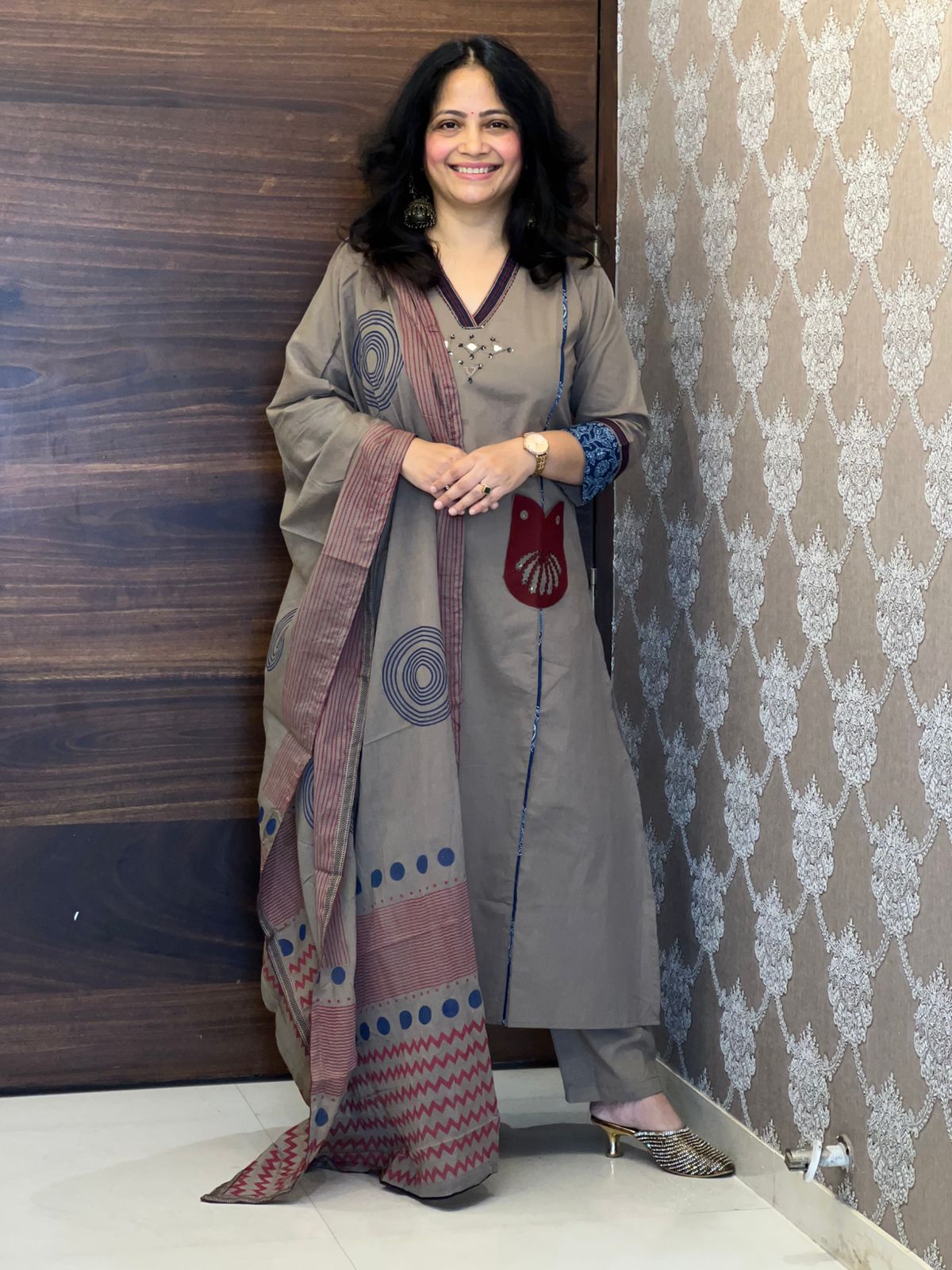 Grey-Brown Colour Pure Cotton Dupatta Set